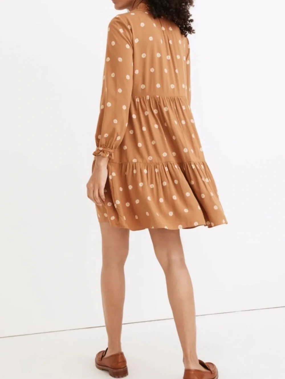 Madewell Polka Dot Tiered Long-Sleeve Mini Dress - Warm Hickory